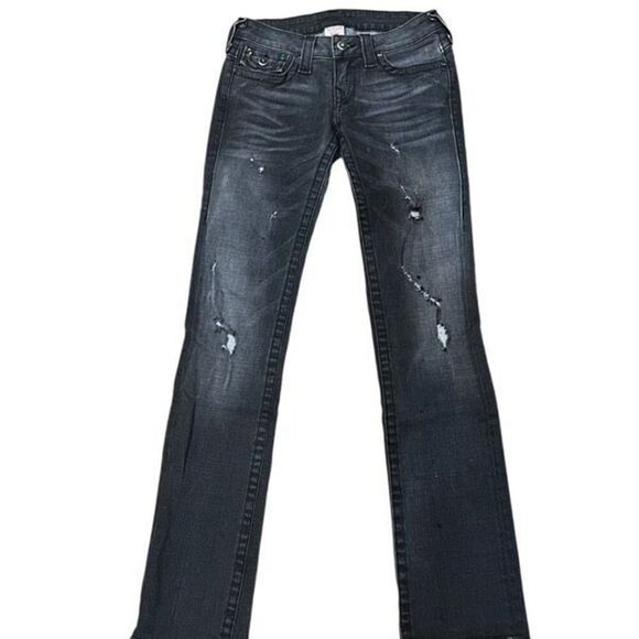 True Religion Black Grey Bootcut Jeans With Rhinestone Style# 70-572CX Size 26 - Picture 1 of 5